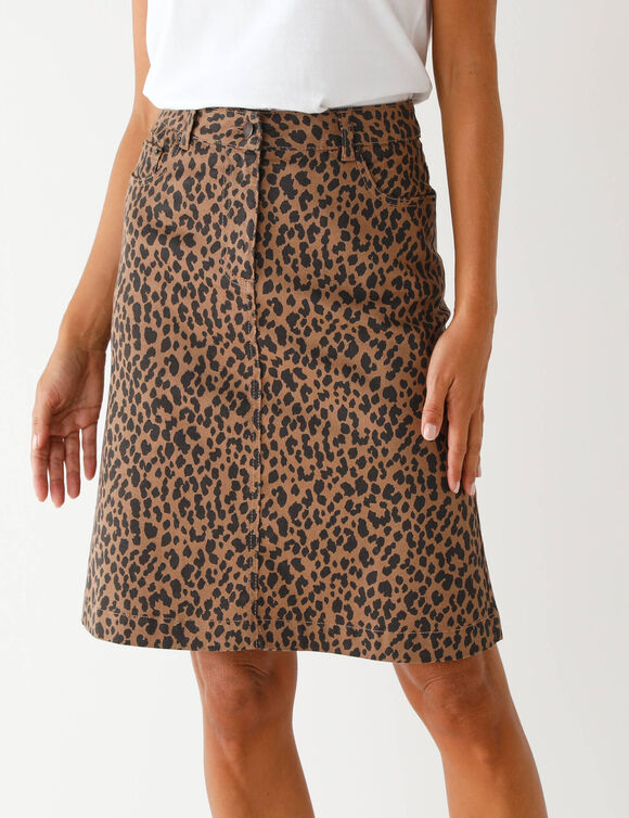 Uitlopende rok, luipaardprint (taupe / zwart)