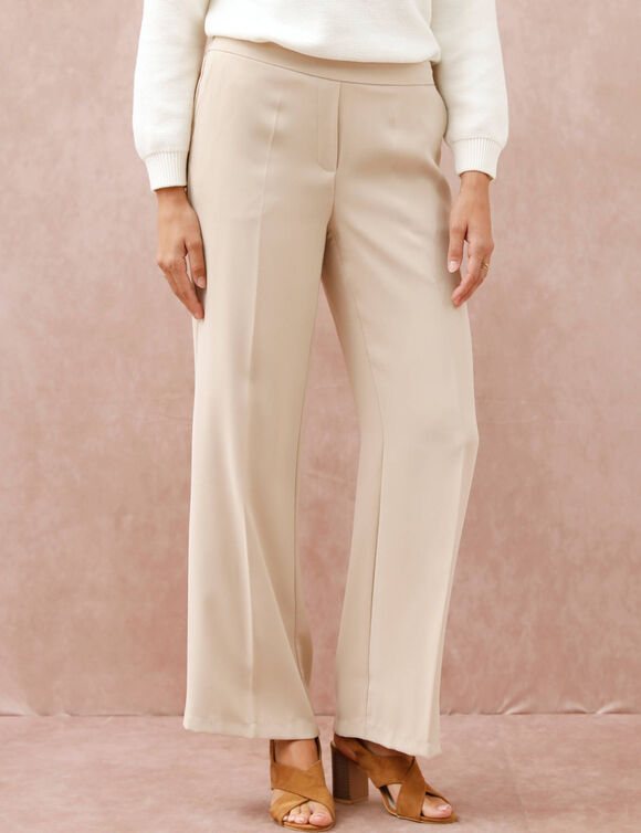 Pantalon large taille &eacute;lastiqu&eacute;e, cr&ecirc;pe (beige)