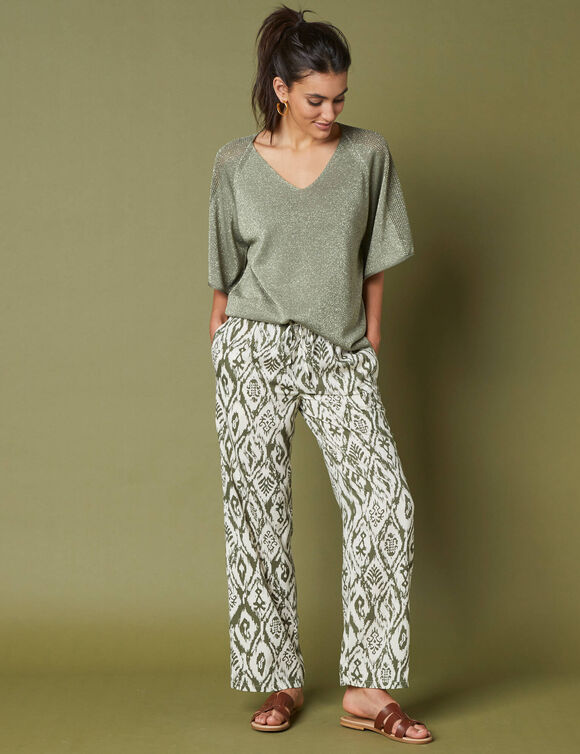 Pantalon fluide imprimé (écru / kaki)