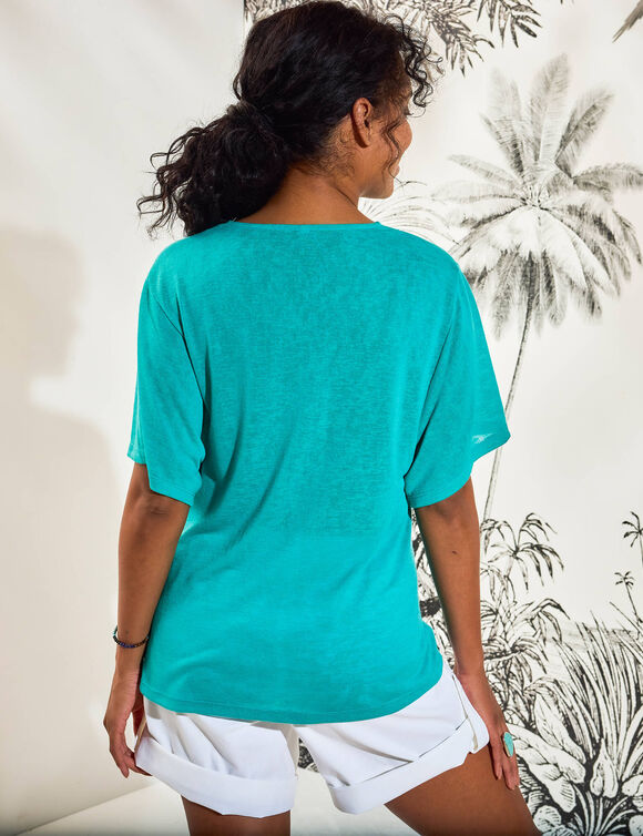 Tunique col macramé manches courtes (turquoise)
