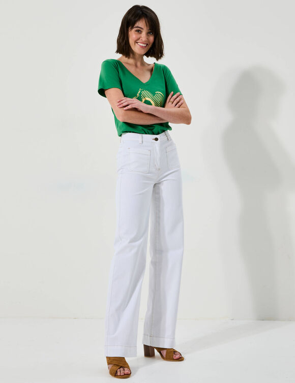 Pantalon twill coupe large taille haute, stature moyenne (blanc)
