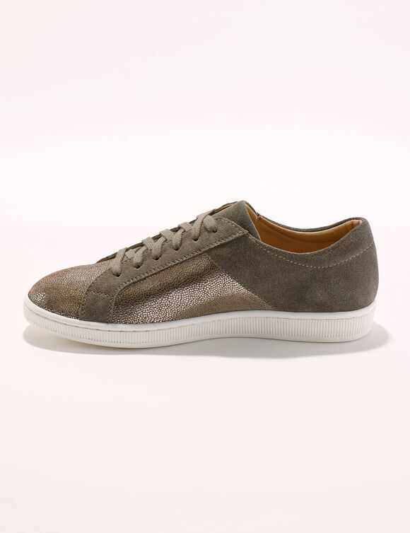Basket zipp&eacute;e en cuir souple effet iris&eacute; - forme basse (taupe)