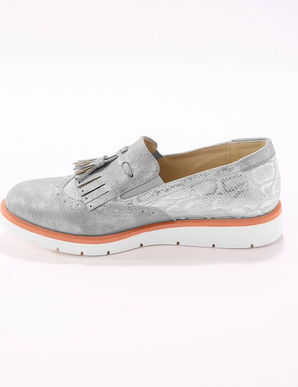 Slippers compensés à franges et glands - python gris/argenté (grijs / zilverkleurig)