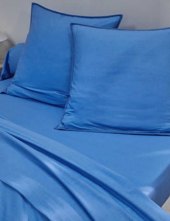 Effen bedlinnen in gewassen katoen (blauw)