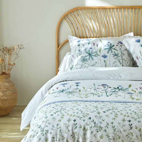 Bedlinnen Julie in katoen met plantenprint (wit)