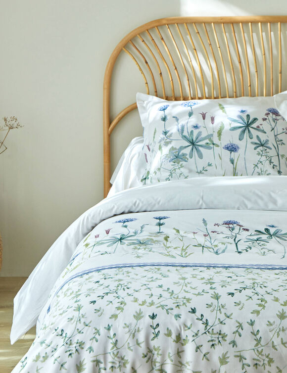 Linge de lit Julie en coton imprimé herbier (blanc)