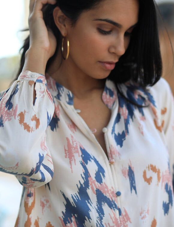 Robe chemisier imprimée (beige / bleu)