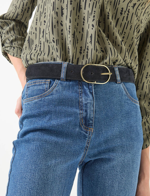 Ceinture boucle coloris dor&eacute;, cro&ucirc;te de cuir (zwart)