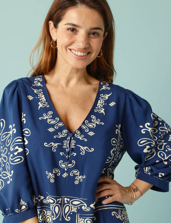Robe évasée Spécial Petites, imprimé bicolore (indigo)