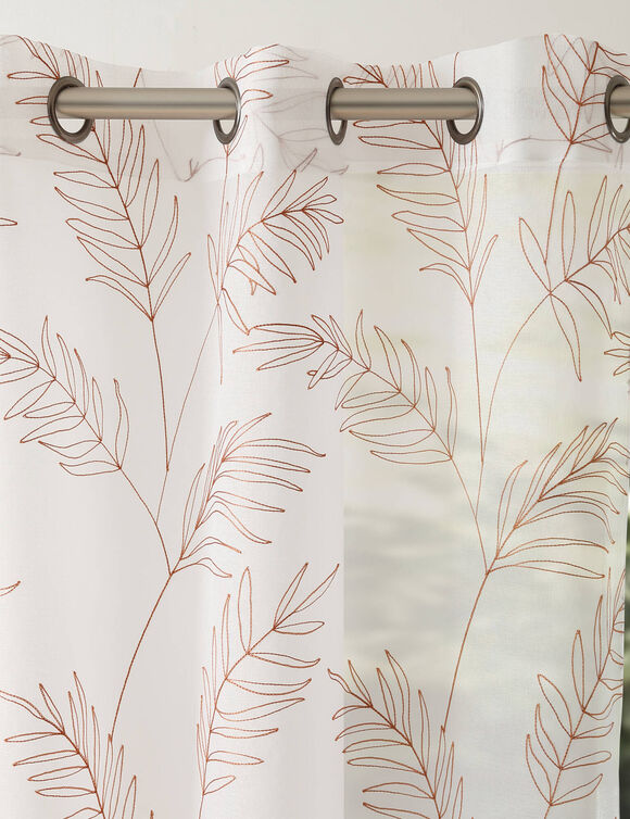 Panneau voilage brodé grandes feuilles - finition oeillets (terracotta)