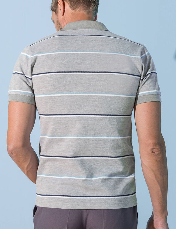 Polo rayé maille piquée chinée (gris chiné)