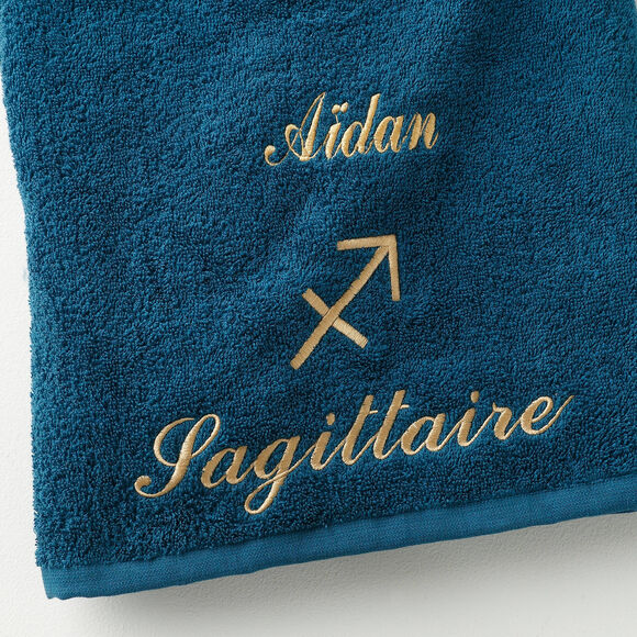 Handdoeken met "Sagittaire" borduursel, personaliseerbaar - 420 g/m2 (pauwblauw)