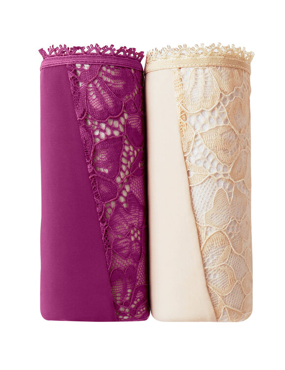 Microvezel- en stretchkant slipje met maxi-vorm en hoge taille - set van 2 (pruim + nude)