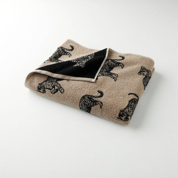 Collectie handdoeken in jacquard met luipaardmotief 450 g/m2 (beige / zwart)