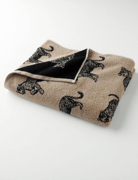 Collection serviettes de bain jacquard motif léopard 450 g/m2 (beige / noir)