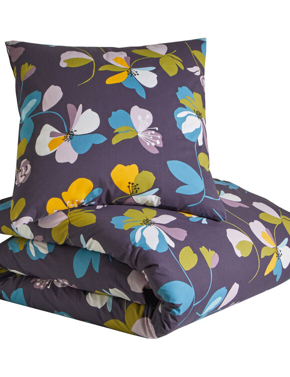 Lakenset Soizic met bloemenprint, in katoen (aubergine)