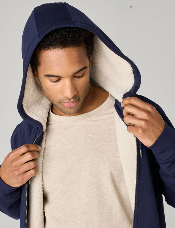 Sweat &agrave; capuche uni zipp&eacute; et fourr&eacute; (marine)