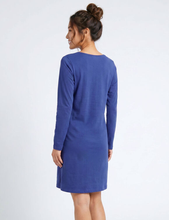 Kort nachthemd met lange mouwen en &lsquo;rozet&rsquo;-motief (felblauw)