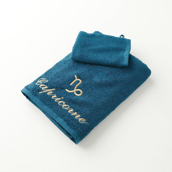 Serviettes de bain brodées Capricorne - 420g/m2 (bleu paon)