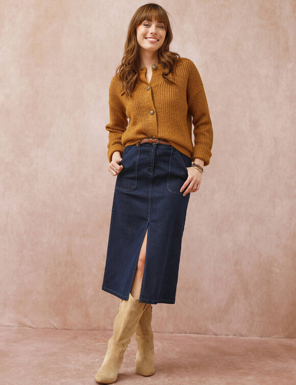 Jupe fendue longueur midi, denim souple (brut)