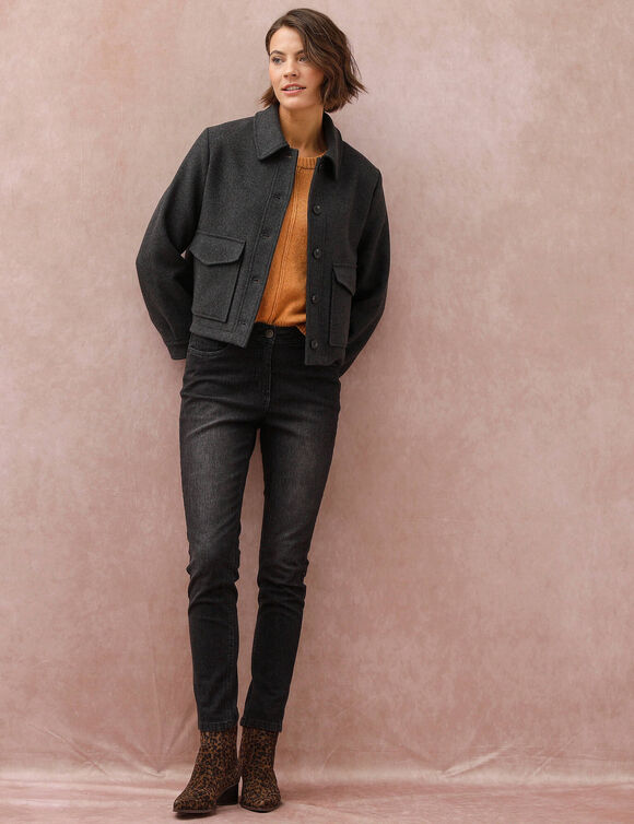 Veste courte en drap de laine (anthracite)