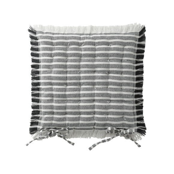 Galette de chaise carrée rayée à franges - lot de 2 (anthracite)