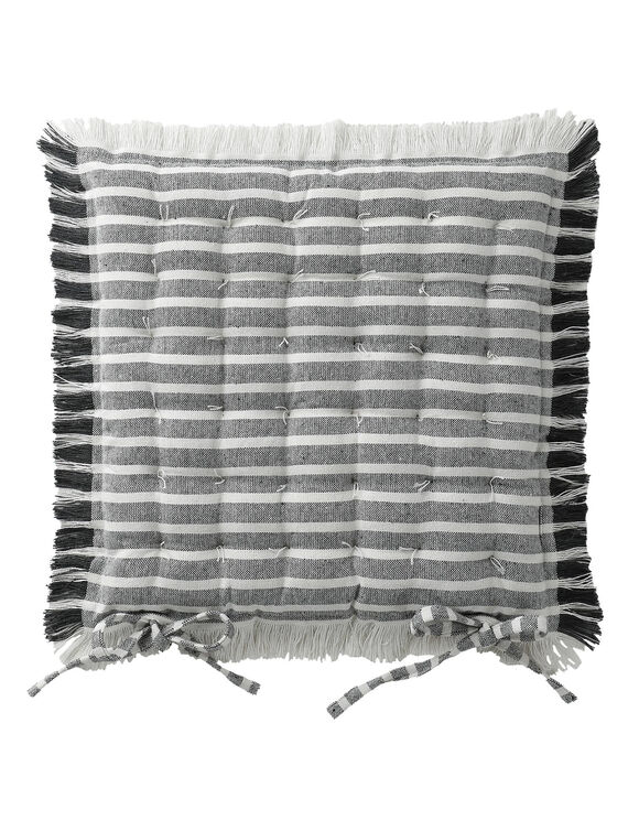Galette de chaise carrée rayée à franges - lot de 2 (anthracite)