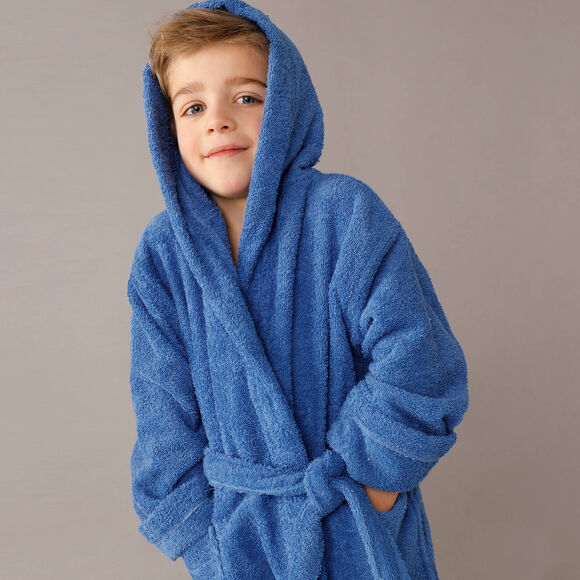 Peignoir enfant éponge bouclette à capuche (bleu dur)