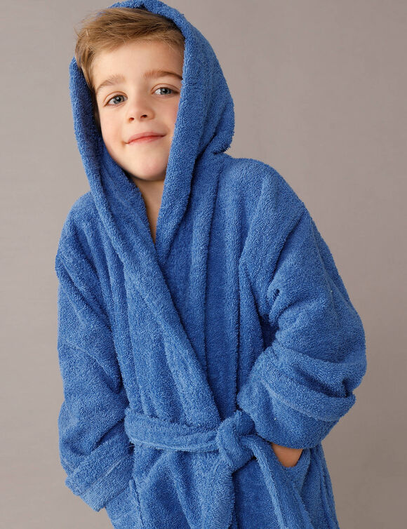 Peignoir enfant éponge bouclette à capuche (bleu dur)