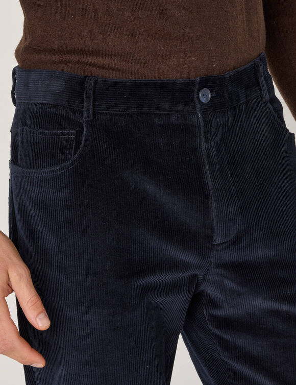 Broek met vijf zakken van grof geribbeld fluweel (marine)