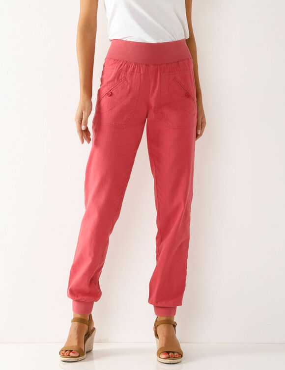 Pantalon blousant taille élastiquée, lin coton (framboise)