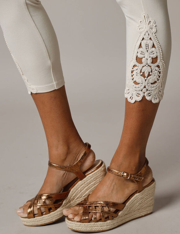 3/4-legging met macram&eacute;, elastische taille (ecru)