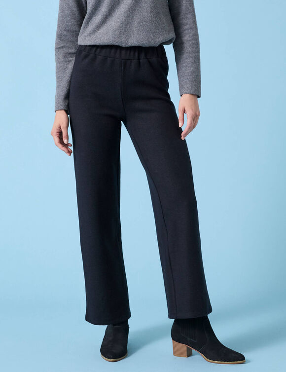 Wijde broek Special voor kleine lengtes effen, geribd (zwart)