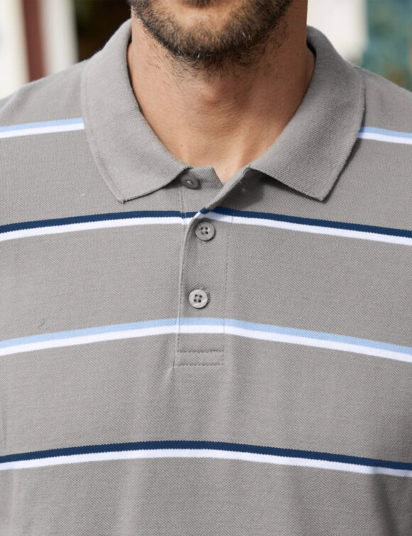Polo ray&eacute; maille piqu&eacute;e chin&eacute;e manches longues (gris chin&eacute;)