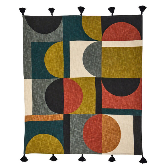 Plaid imprim&eacute; g&eacute;om&eacute;trique (noir / terracotta)