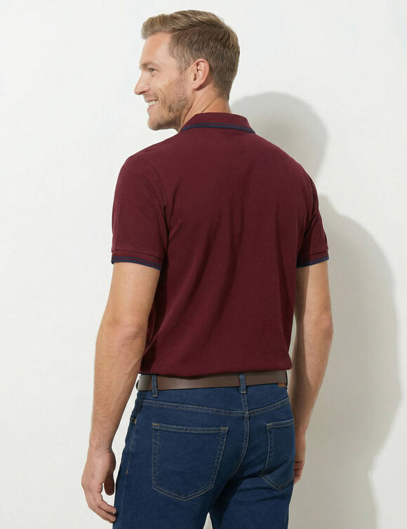 Polo uni maille piqu&eacute;e manches courtes (bordeaux)