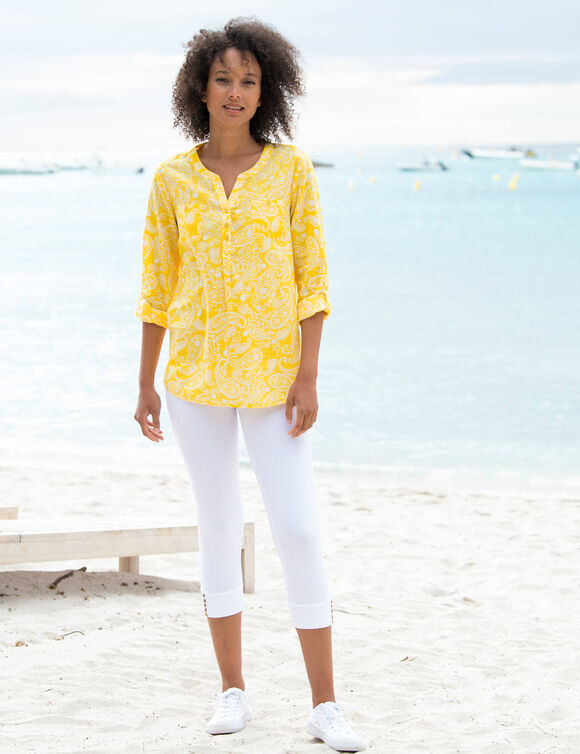 Legging 3/4, bas boutonn&eacute; (blanc)