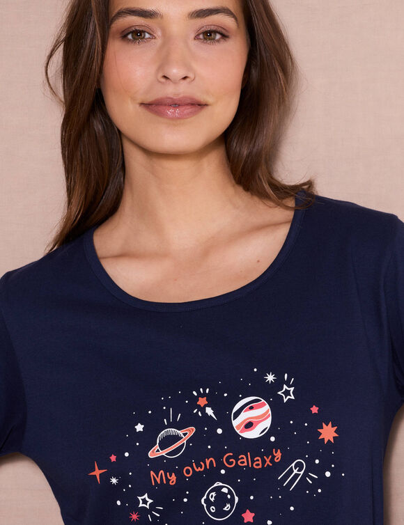Chemise de nuit manches longues motif «galaxie» (marine)