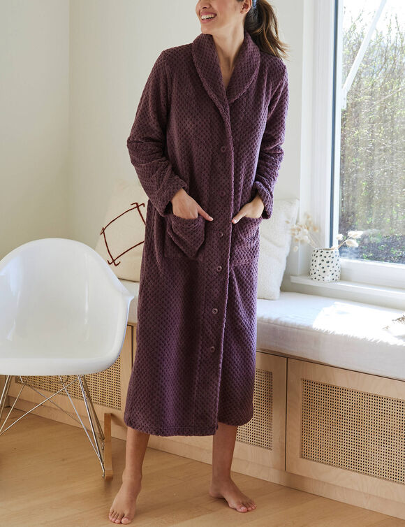 Robe de chambre maille polaire col ch&acirc;le - longueur 120 cm (taupe)