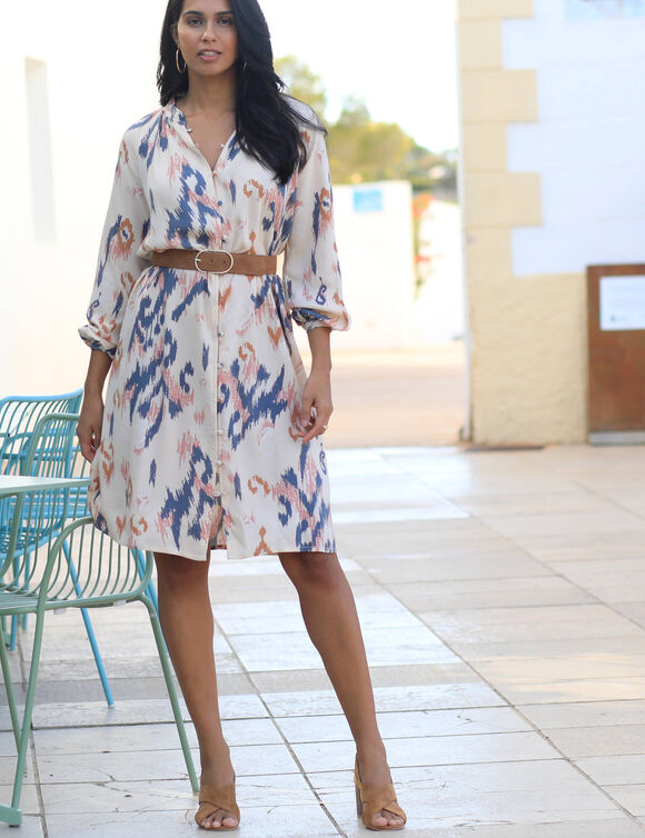 Robe chemisier imprimée (beige / bleu)