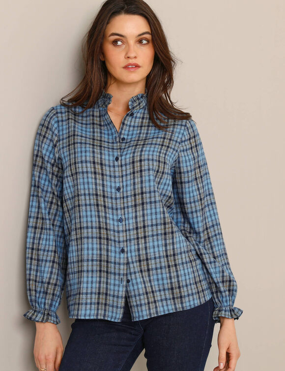 Chemisier à carreaux, flanelle (marine / blauw)