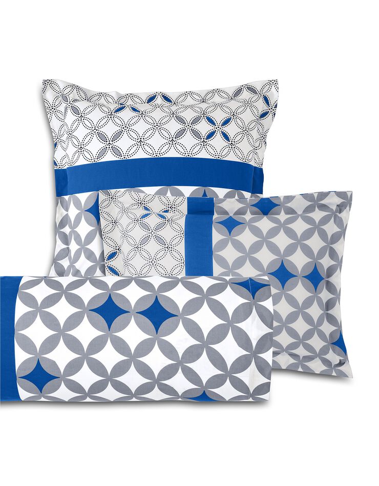 Linge de lit Marlow en coton à motifs géométriques (gris / bleu)