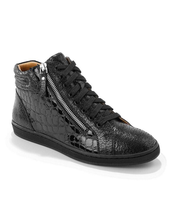 Hoge sneakers in soepel leer met kroko-effect en rits (zwart)