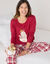 Pyjama pantalon de Noël "chat" en coton-flanelle, avec chouchou (rouge)
