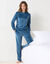 Pyjama pantalon en velours col croisé manches longues (bleu pétrole)