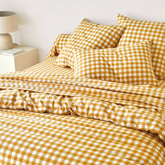 Linge de lit Lou imprimé carreaux - en coton (miel)