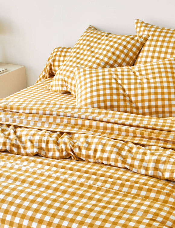 Bedlinnen Lou met ruitenprint - in katoen (honing)