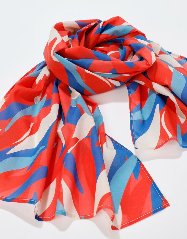 Foulard style chèche fabriqué en France imprimé plumes, 160 x 70 cm - coton (rouge)