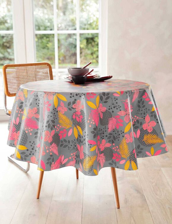 Nappe toile cirée imprimée Feuillages  (gris)