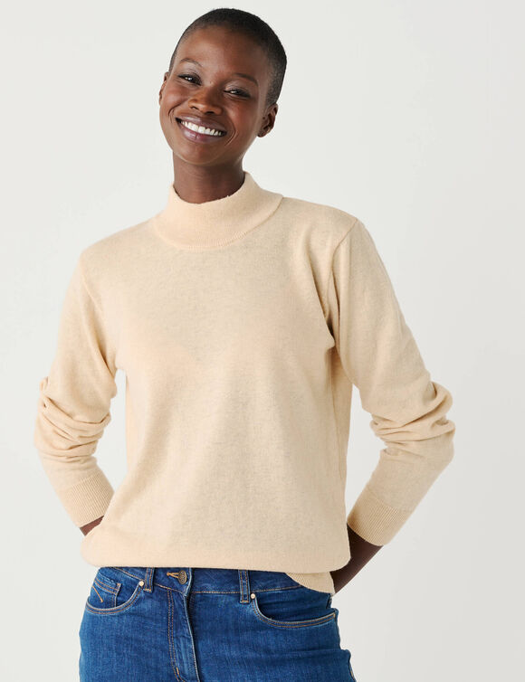 Pull col montant, laine d'agneau (beige)